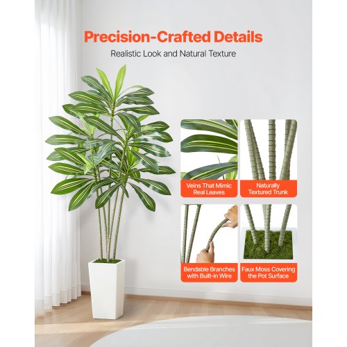 Artificial Dracaena Tree 6 ft Fake Palm Tropical Plants with White Tall
