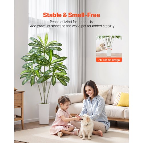 Artificial Dracaena Tree 6 ft Fake Palm Tropical Plants with White Tall