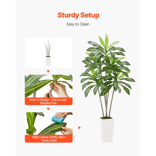 Artificial Dracaena Tree 6 ft Fake Palm Tropical Plants with White Tall