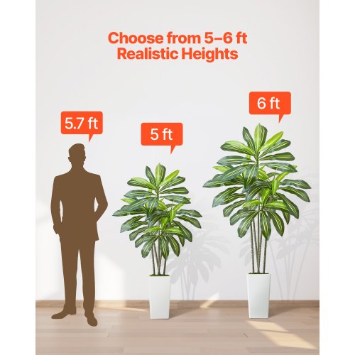 Artificial Dracaena Tree 6 ft Fake Palm Tropical Plants with White Tall