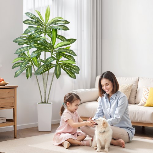 Artificial Dracaena Tree 6 ft Fake Palm Tropical Plants with White Tall