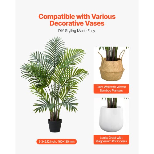Artificial Areca Palms 4 ft 2 Pack Fake Palm Tropical Plants with White