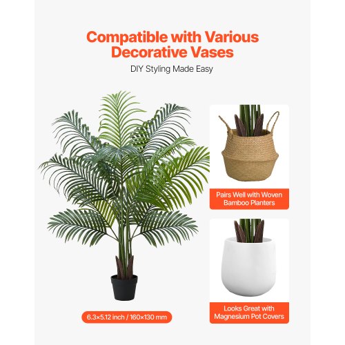 Artificial Areca Palm Tree 5 ft Fake Palm Tropical Plants with White Tall 1