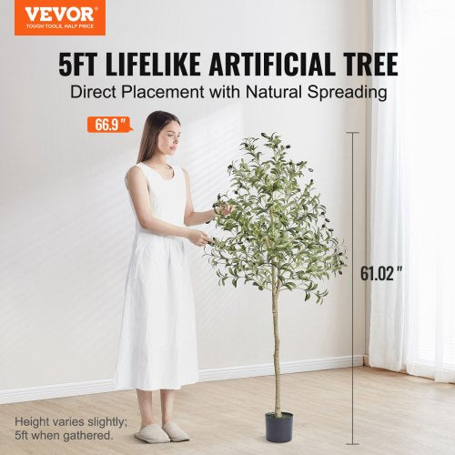 Artificial Olive Tree 5 FT Tall Faux Plant Secure PE Material AntiTip