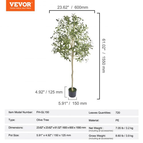 Artificial Olive Tree 5 FT Tall Faux Plant Secure PE Material AntiTip