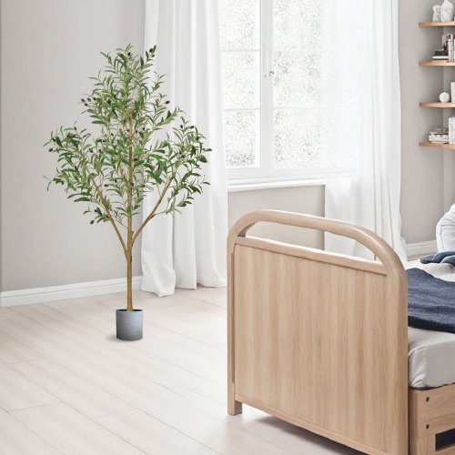 5FT Artificial Olive Tree with Black Pot Tall Fake Tree with Natural Wood