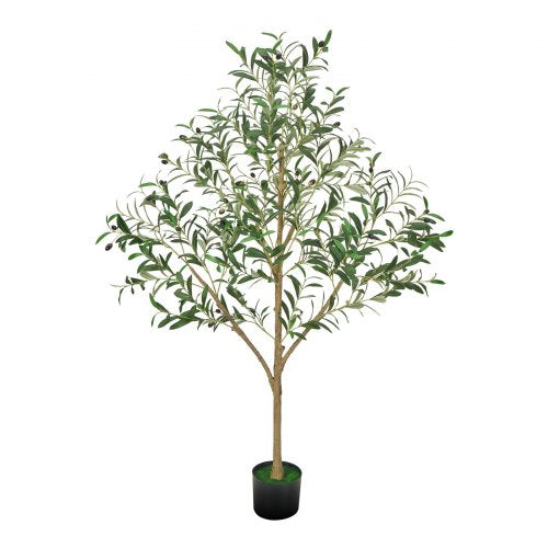 5FT Artificial Olive Tree with Black Pot Tall Fake Tree with Natural Wood
