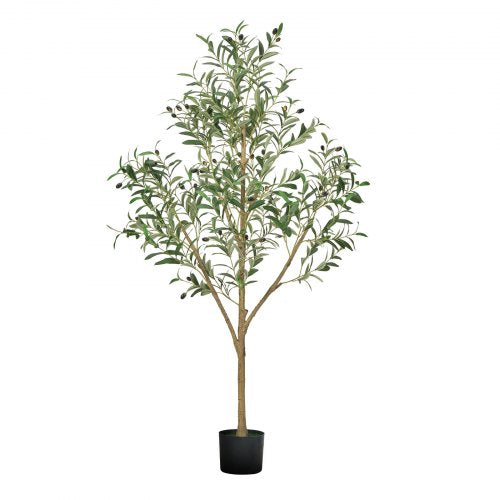 5FT Artificial Olive Tree with Black Pot Tall Fake Tree with Natural Wood