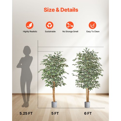 5FT Artificial Ficus Tree with Black Pot Tall Faux Ficus Plant with Natural