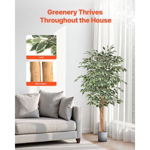 5FT Artificial Ficus Tree with Black Pot Tall Faux Ficus Plant with Natural