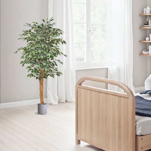 5FT Artificial Ficus Tree with Black Pot Tall Faux Ficus Plant with Natural