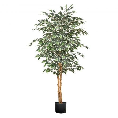 5FT Artificial Ficus Tree with Black Pot Tall Faux Ficus Plant with Natural