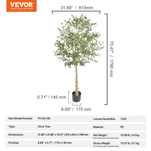 Artificial Olive Tree 6 FT Tall Faux Plant Secure PE Material AntiTip