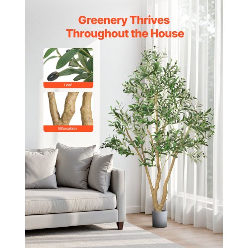 6FT Artificial Olive Tree with Black Pot Tall Fake Tree with Natural Wood