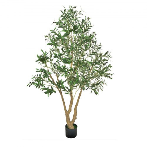 6FT Artificial Olive Tree with Black Pot Tall Fake Tree with Natural Wood