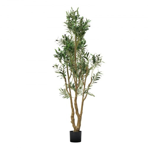 6FT Artificial Olive Tree with Black Pot Tall Fake Tree with Natural Wood