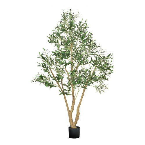 6FT Artificial Olive Tree with Black Pot Tall Fake Tree with Natural Wood