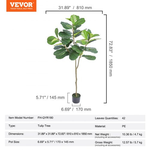 Artificial Fiddle Leaf Fig Tree 6 FT Secure PE Material AntiTip Tilt