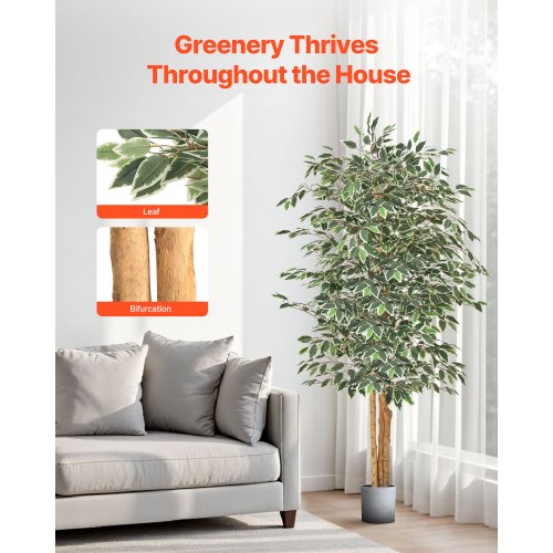 6FT Artificial Ficus Tree with Black Pot Tall Faux Ficus Plant with Natural