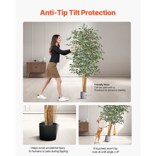 6FT Artificial Ficus Tree with Black Pot Tall Faux Ficus Plant with Natural