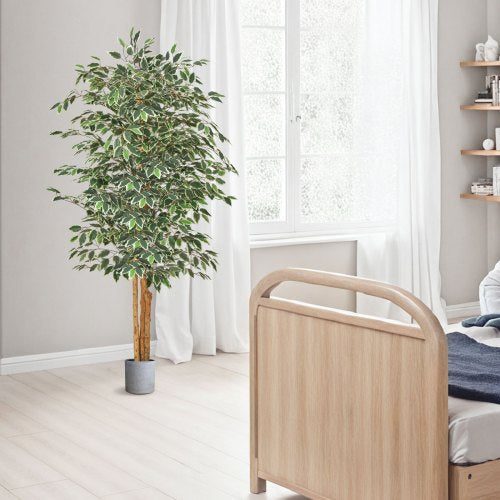 6FT Artificial Ficus Tree with Black Pot Tall Faux Ficus Plant with Natural