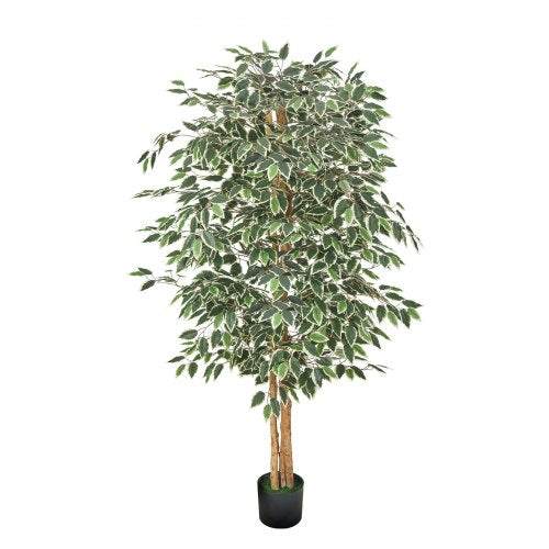 6FT Artificial Ficus Tree with Black Pot Tall Faux Ficus Plant with Natural
