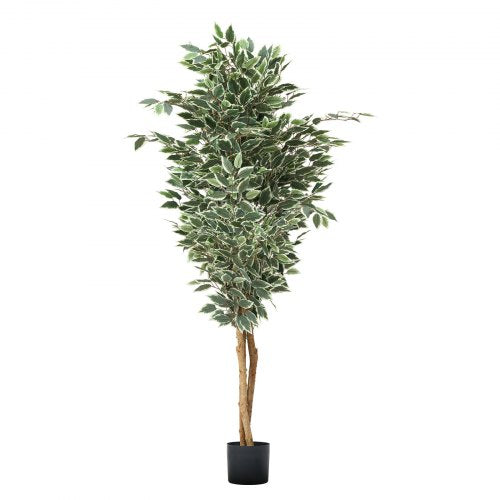 6FT Artificial Ficus Tree with Black Pot Tall Faux Ficus Plant with Natural
