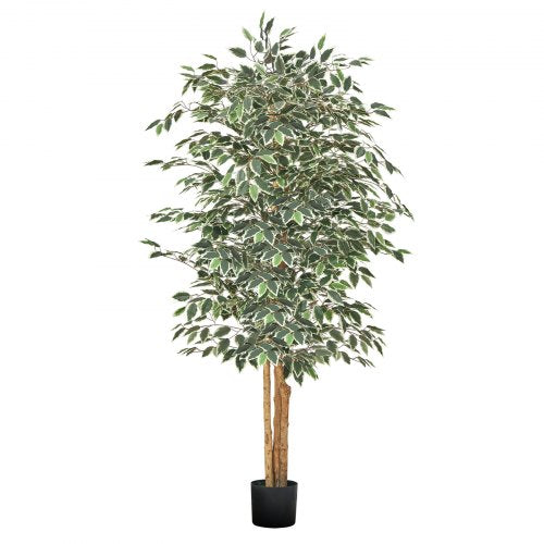 6FT Artificial Ficus Tree with Black Pot Tall Faux Ficus Plant with Natural