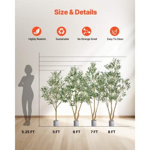7FT Artificial Olive Tree with Black Pot Tall Fake Tree with Natural Wood