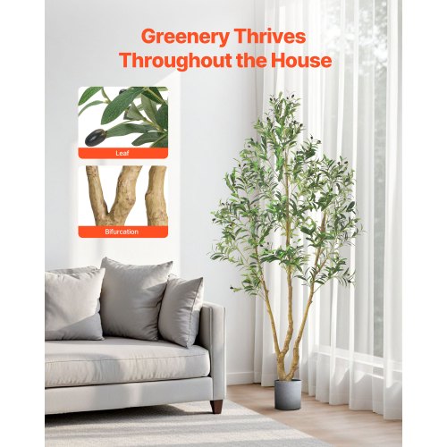 7FT Artificial Olive Tree with Black Pot Tall Fake Tree with Natural Wood