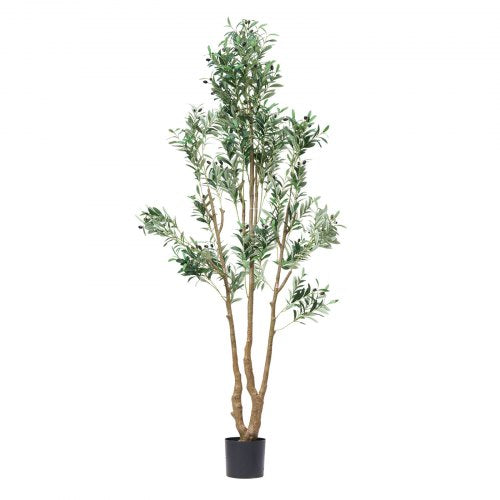 7FT Artificial Olive Tree with Black Pot Tall Fake Tree with Natural Wood