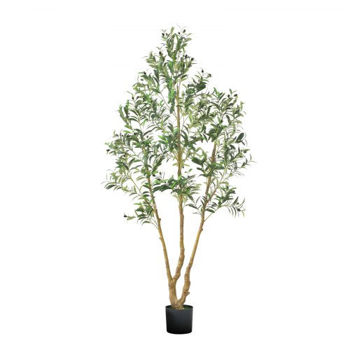 7FT Artificial Olive Tree with Black Pot Tall Fake Tree with Natural Wood