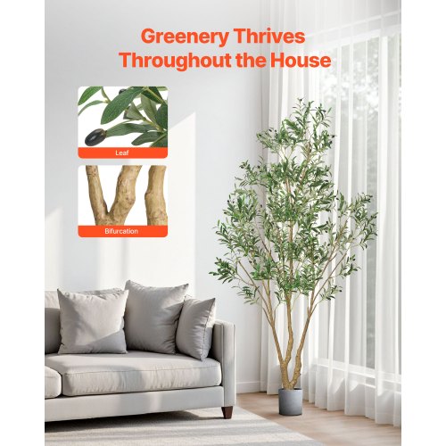 8FT Artificial Olive Tree with Black Pot Tall Fake Tree with Natural Wood