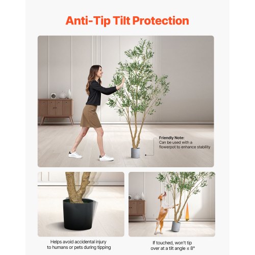 8FT Artificial Olive Tree with Black Pot Tall Fake Tree with Natural Wood