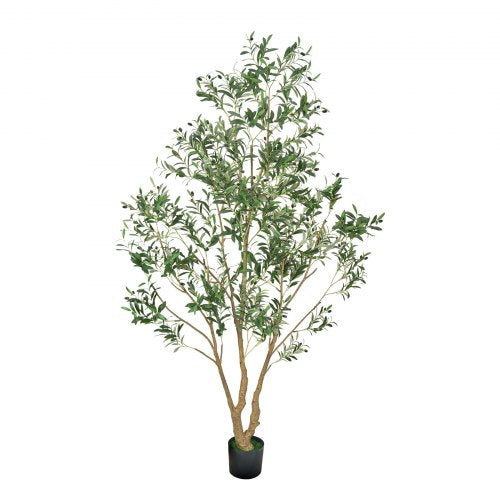 8FT Artificial Olive Tree with Black Pot Tall Fake Tree with Natural Wood