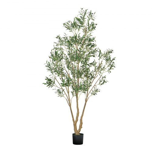 8FT Artificial Olive Tree with Black Pot Tall Fake Tree with Natural Wood
