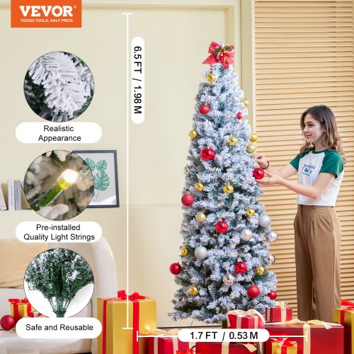 Christmas Tree 65ft Prelit Flocked Artificial Tree Full Holiday Xmas Tree