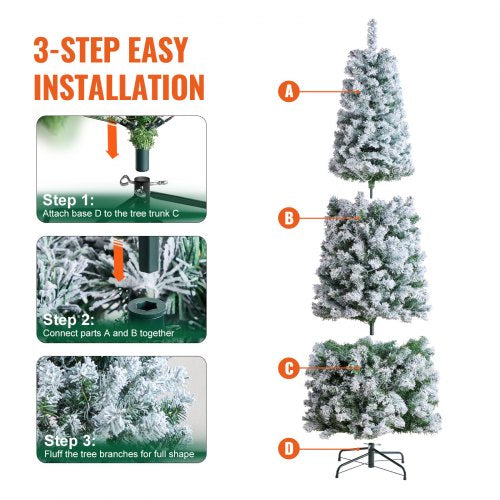 Christmas Tree 65ft Prelit Flocked Artificial Tree Full Holiday Xmas Tree