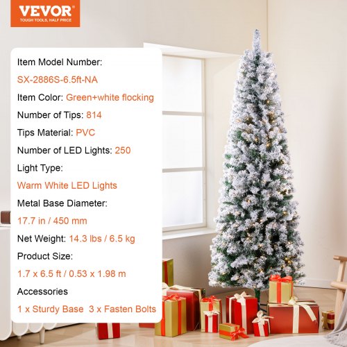 Christmas Tree 65ft Prelit Flocked Artificial Tree Full Holiday Xmas Tree