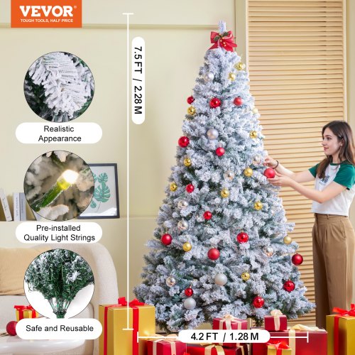 Christmas Tree 75ft Prelit Flocked Artificial Tree Full Holiday Xmas Tree
