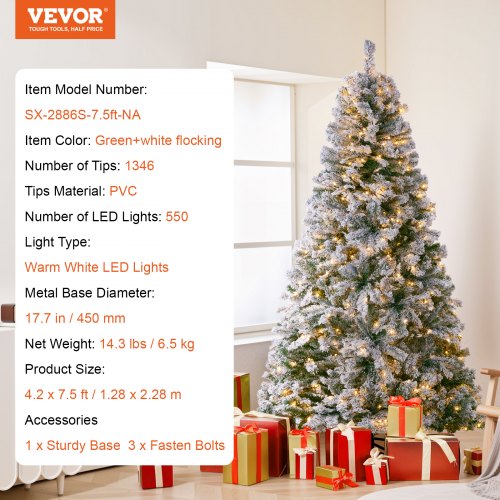 Christmas Tree 75ft Prelit Flocked Artificial Tree Full Holiday Xmas Tree
