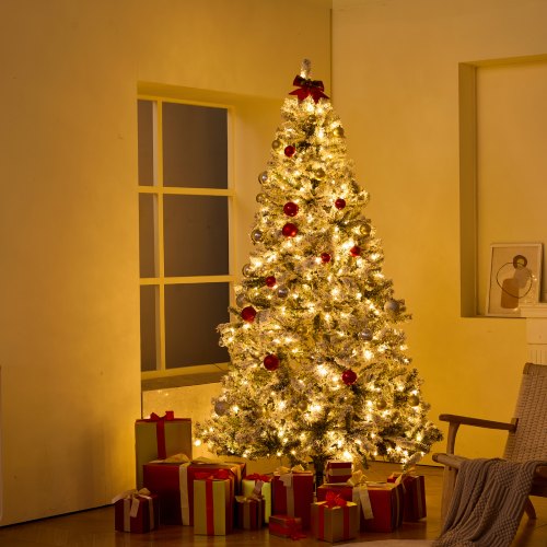 Christmas Tree 75ft Prelit Flocked Artificial Tree Full Holiday Xmas Tree