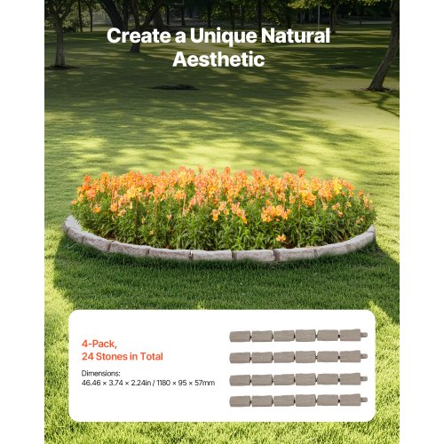 Faux Stone Landscape Edging 464 x 2.2 in Realistic Lawn Edging Flexible