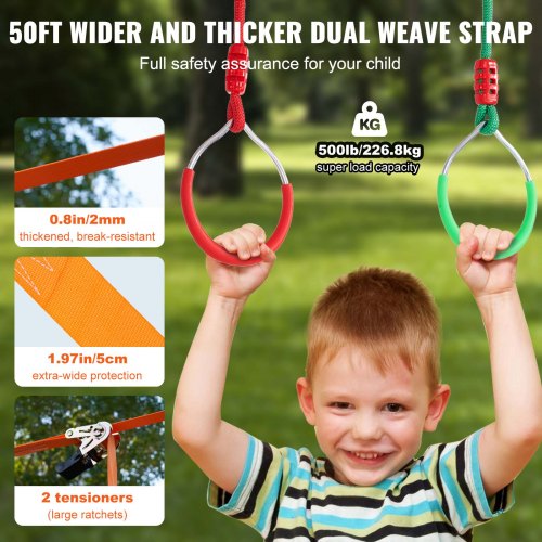 Ninja Warrior Obstacle Course for Kids 2 x 50 ft Weatherproof Slacklines