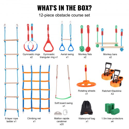 Ninja Warrior Obstacle Course for Kids 2 x 50 ft Weatherproof Slacklines