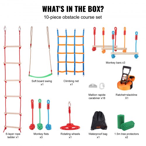 Ninja Warrior Obstacle Course for Kids 2 x 50 ft Weatherproof Slacklines