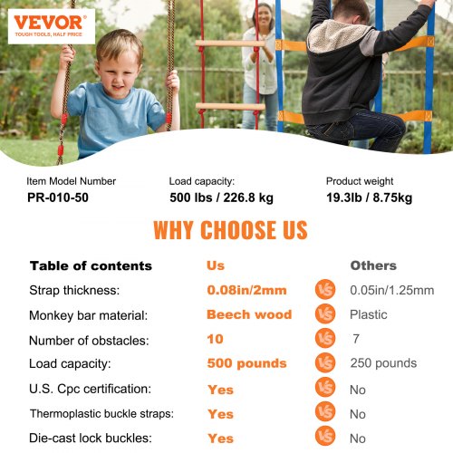 Ninja Warrior Obstacle Course for Kids 2 x 50 ft Weatherproof Slacklines