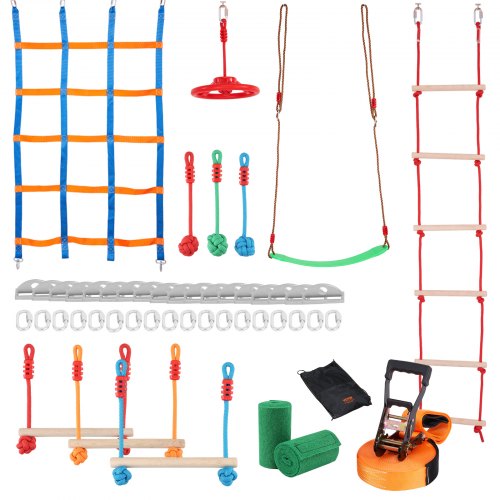 Ninja Warrior Obstacle Course for Kids 2 x 50 ft Weatherproof Slacklines
