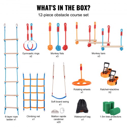 Ninja Warrior Obstacle Course for Kids 2 x 56 ft Weatherproof Slacklines