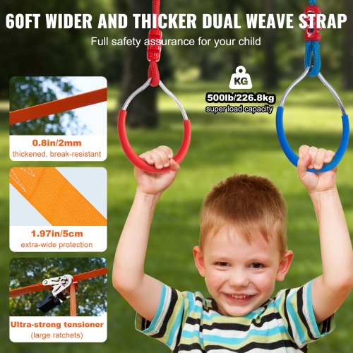Ninja Warrior Obstacle Course for Kids 2 x 60 ft Weatherproof Slacklines